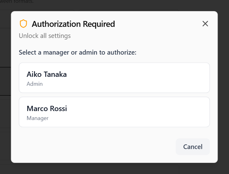 The Authorisation Required dialog asking a manager for their PIN
